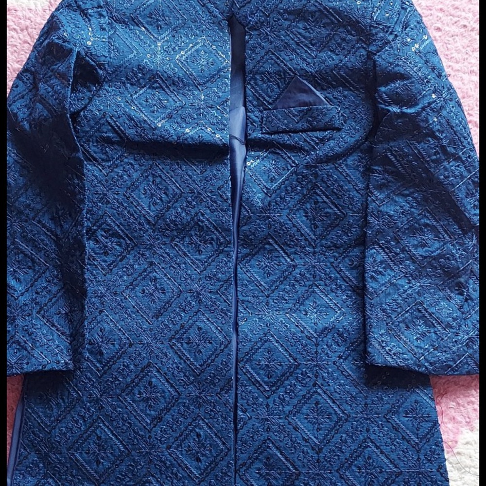 Textured Blue Quilted Coat